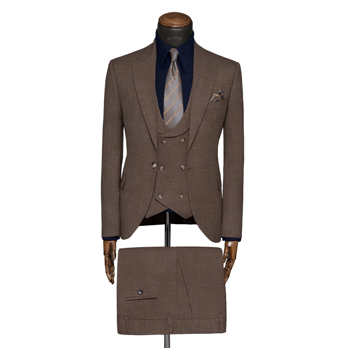 کت و شلوار و ژیله تک دکمه یقه بلیزر بلوفیل سوزنی درشت پرگاس Pergase