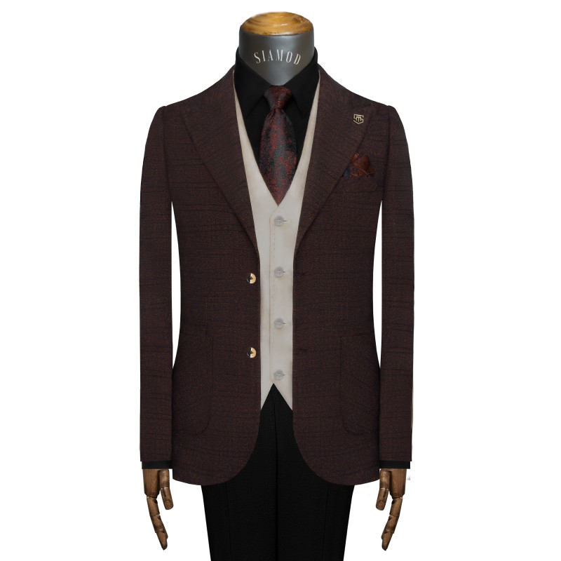 تک کت دو دکمه دوچاک یقه بلیزر شاخدار آکفیل سیامد E-11-10-126 Siamod