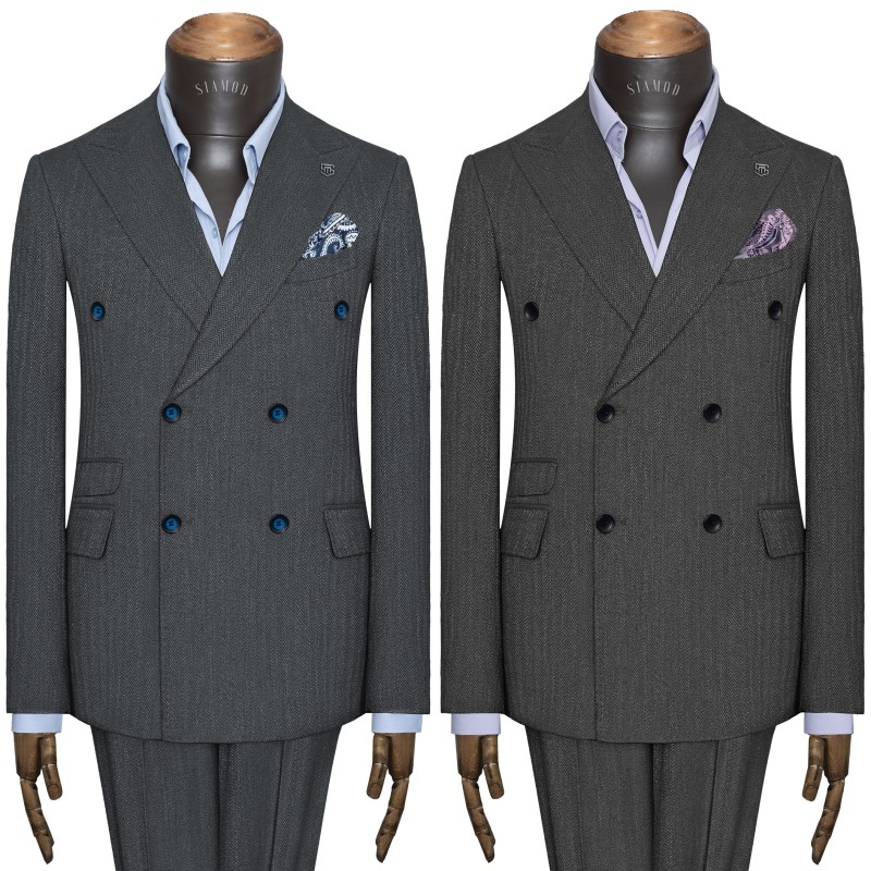 کت شلوار دبل برست 6دکمه دو چاک دیپلمات جناقی سیامد کد_H23/11/402